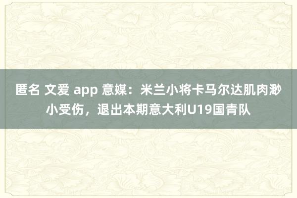 匿名 文爱 app 意媒：米兰小将卡马尔达肌肉渺小受伤，退出本期意大利U19国青队