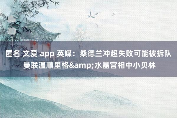 匿名 文爱 app 英媒：桑德兰冲超失败可能被拆队 曼联温顺里格&水晶宫相中小贝林